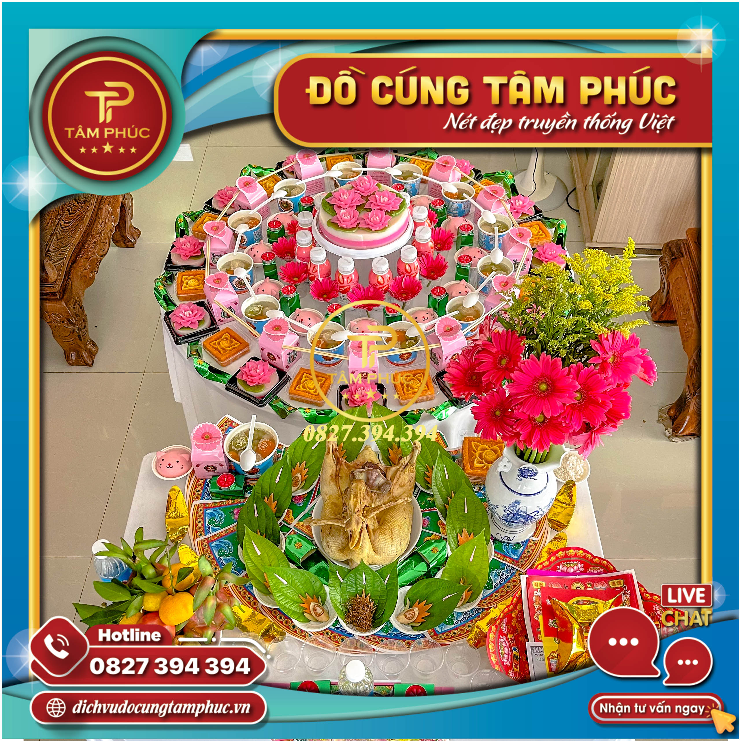 Mâm cúng Đầy tháng - Thôi nôi Tone màu Hồng cho bé Gái.